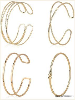 4-Piece Gold Arm Cuff Bracelet Set Adjustable Stackable Jewelry